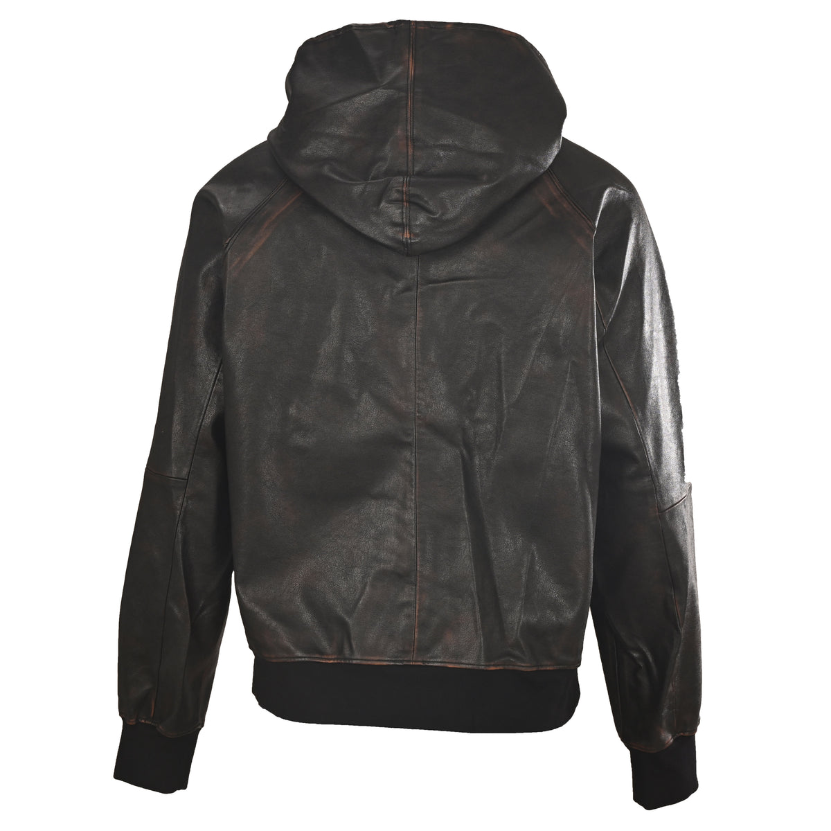Prada Distressed Leather Hooded Jacket with Raglan Sleeves