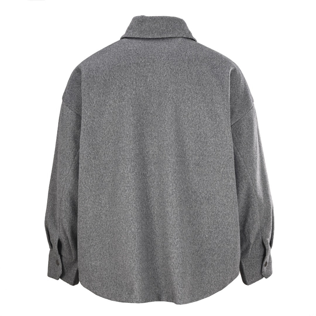 Prada Gray Oversized Cashmere-Face Shirt Jacket with Triangle Logo