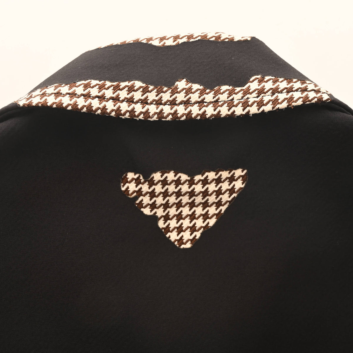 Prada Black Houndstooth Cropped Zip-Up Jacket with Contrast Cuffs