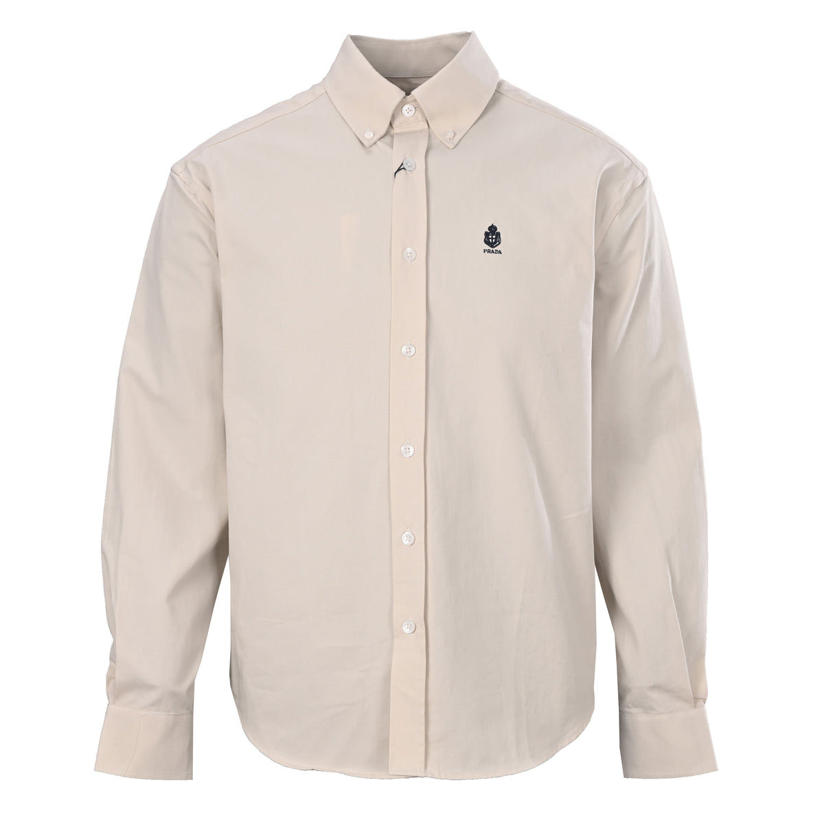 Prada Embroidered Badge Cotton Twill Long Sleeve Shirt