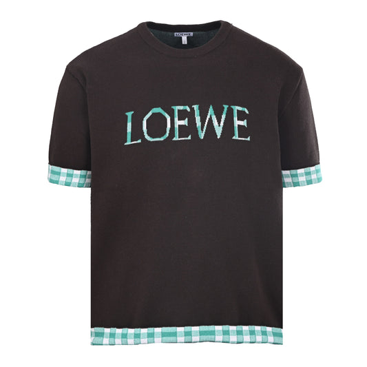 172_LOEWE罗意威 格纹拼接针织短袖T恤