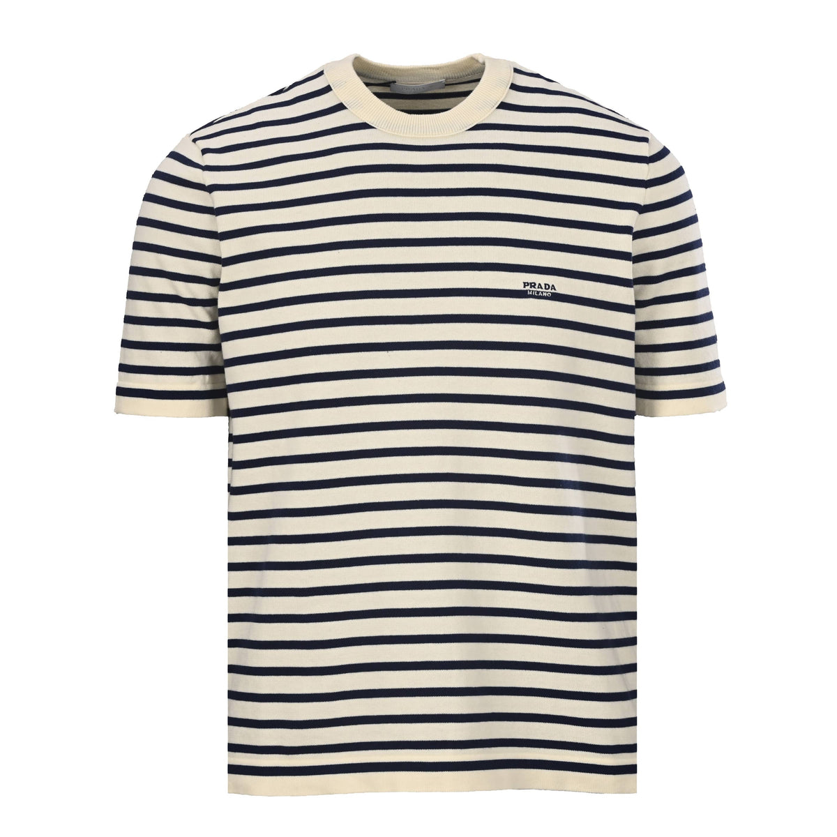 Prada Black & White Striped Embroidered Knit Short-Sleeve T-Shirt