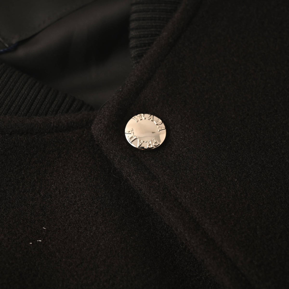 Prada Black Varsity Jacket with Leather-Panel Sleeves & Triangle Logo