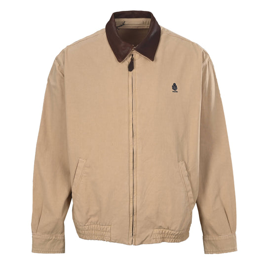 Prada Cotton Harrington Jacket with Leather Collar & Embroidered Logo