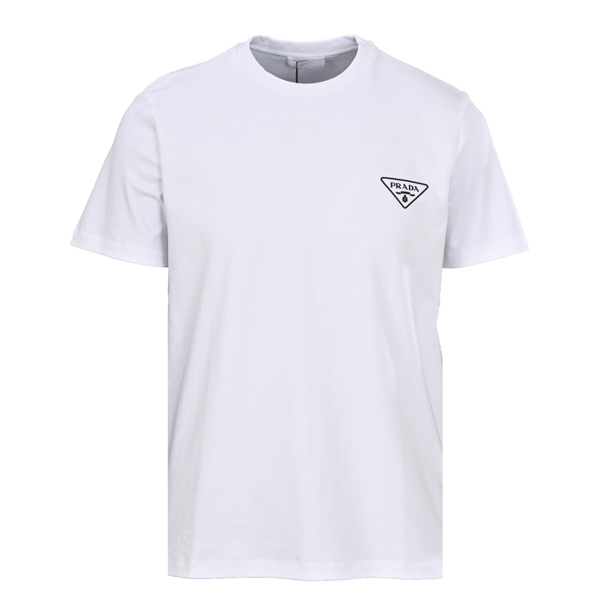 PRADA Triangle Logo Cotton Crew Neck T-Shirt - White
