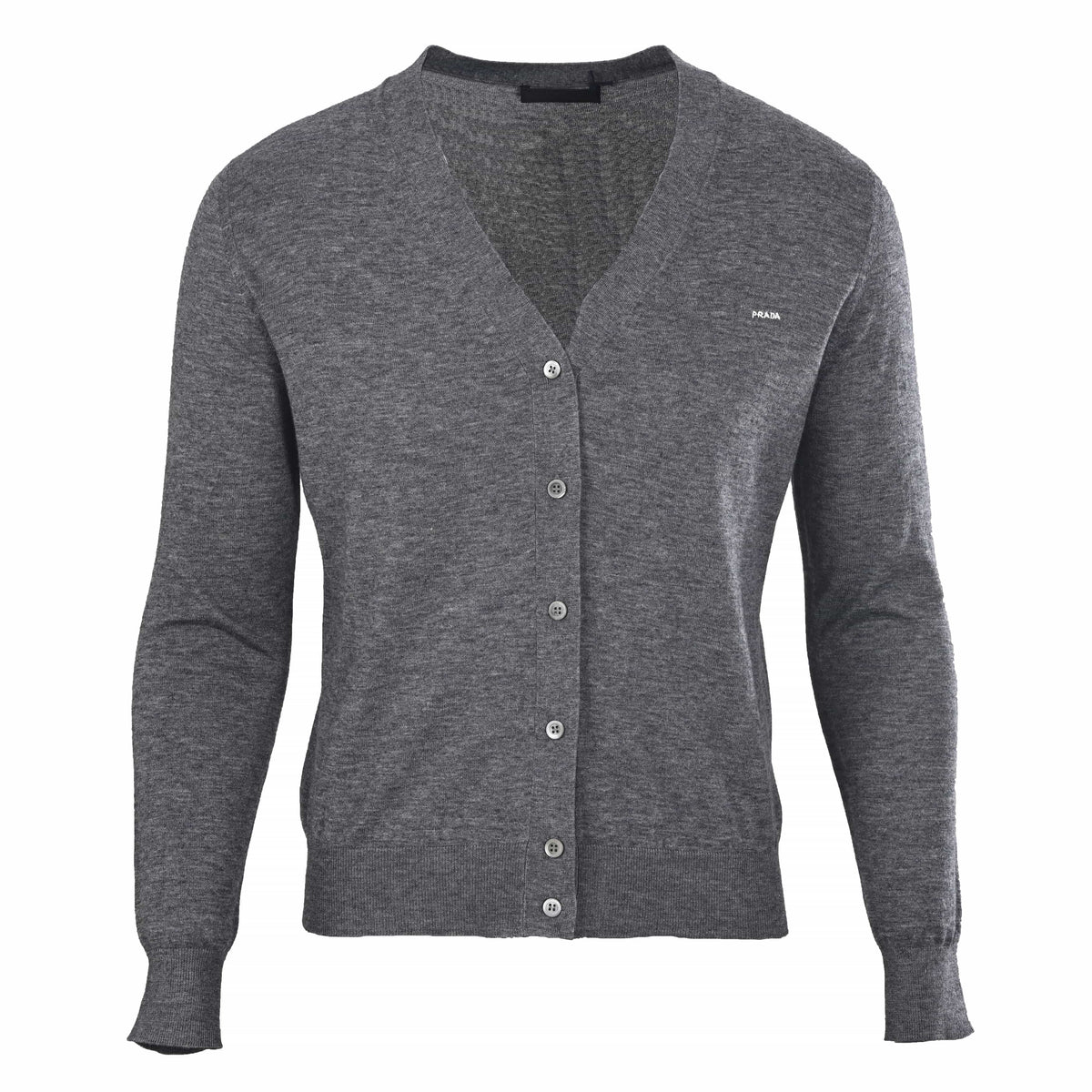 Prada Small Embroidered Logo Lightweight Wool Cardigan