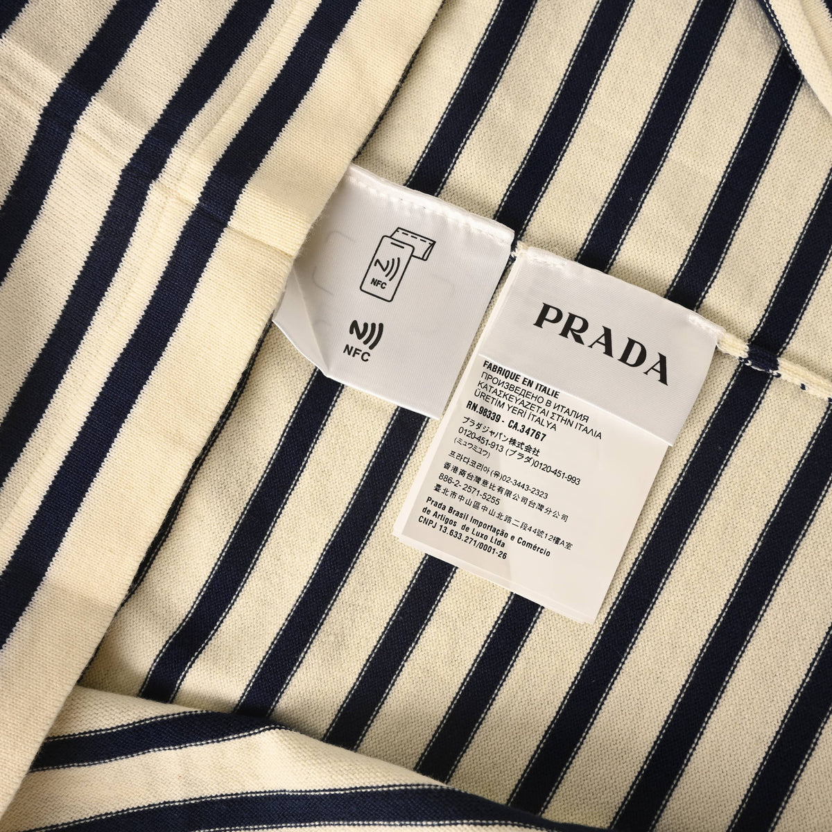 Prada Black & White Striped Embroidered Knit Short-Sleeve T-Shirt