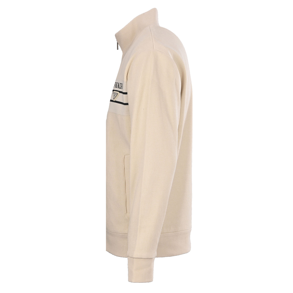 Prada Unisex Striped Knit Zip-Up Cardigan with Stand Collar