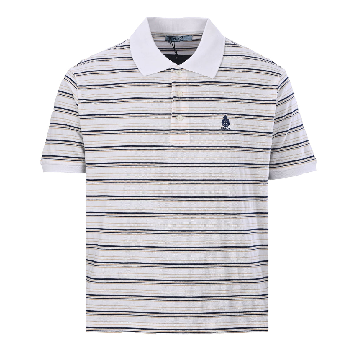 Prada Black & White Striped Cotton Pique Polo Shirt | Relaxed Fit