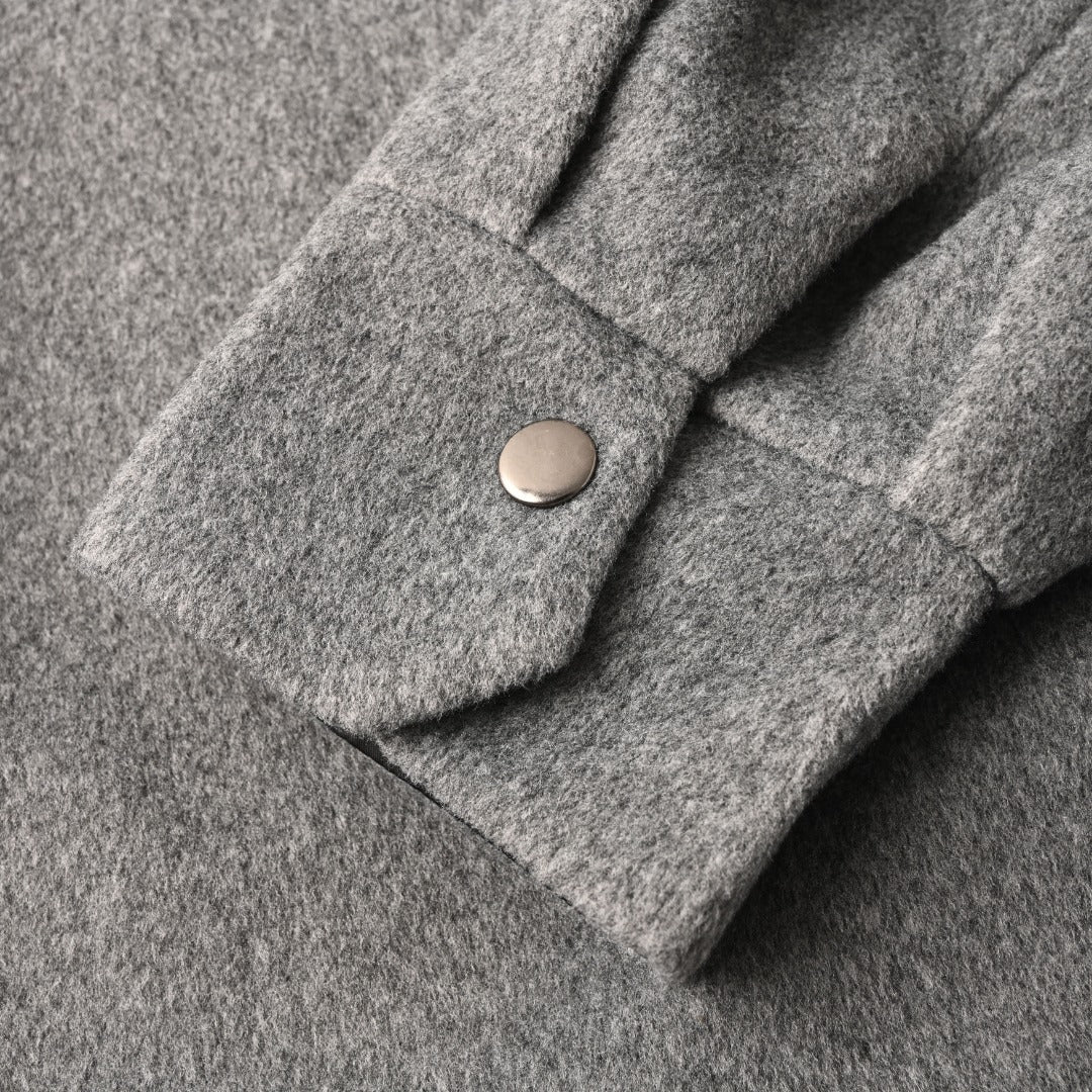 Prada Gray Oversized Cashmere-Face Shirt Jacket with Triangle Logo