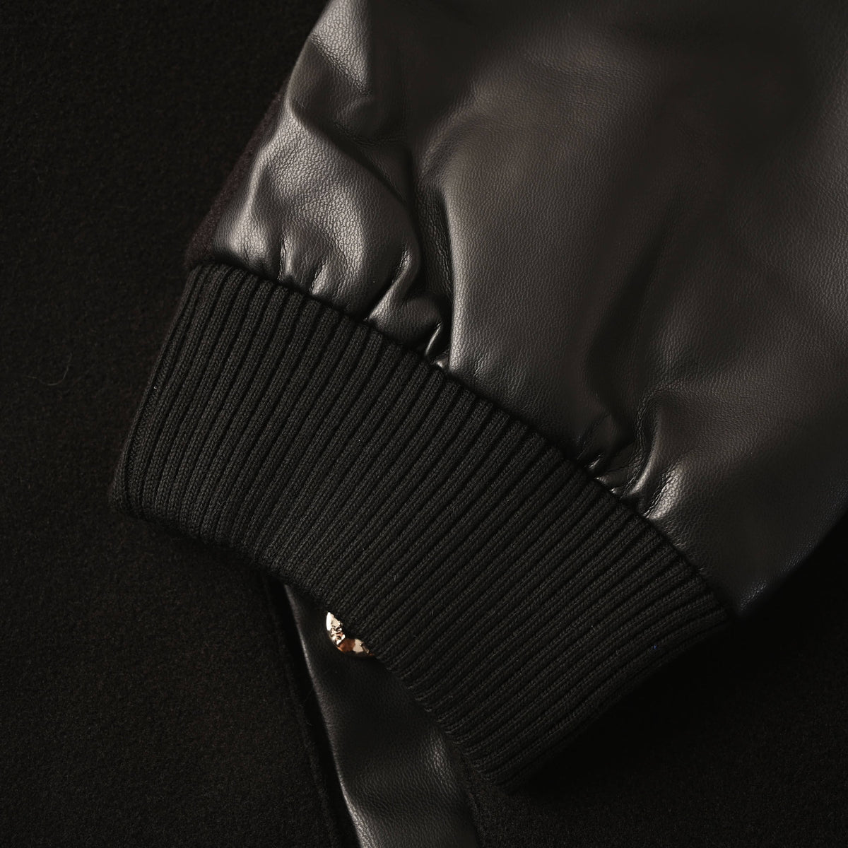 Prada Black Varsity Jacket with Leather-Panel Sleeves & Triangle Logo