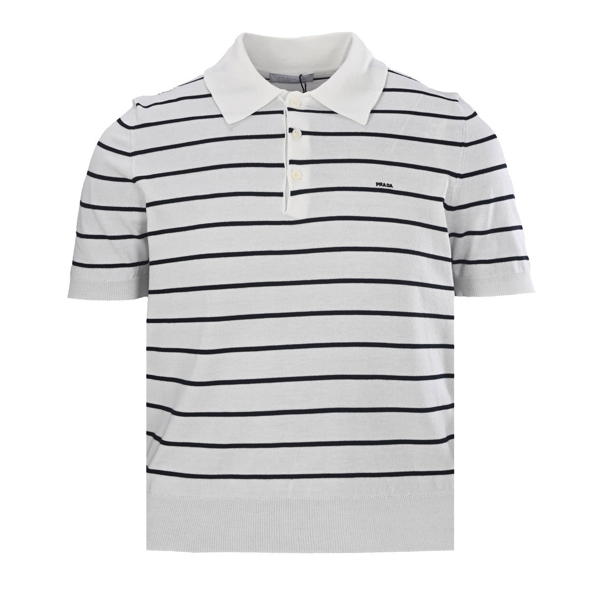 PRADA Striped Knit Short-Sleeve Polo Shirt with Embroidered Logo