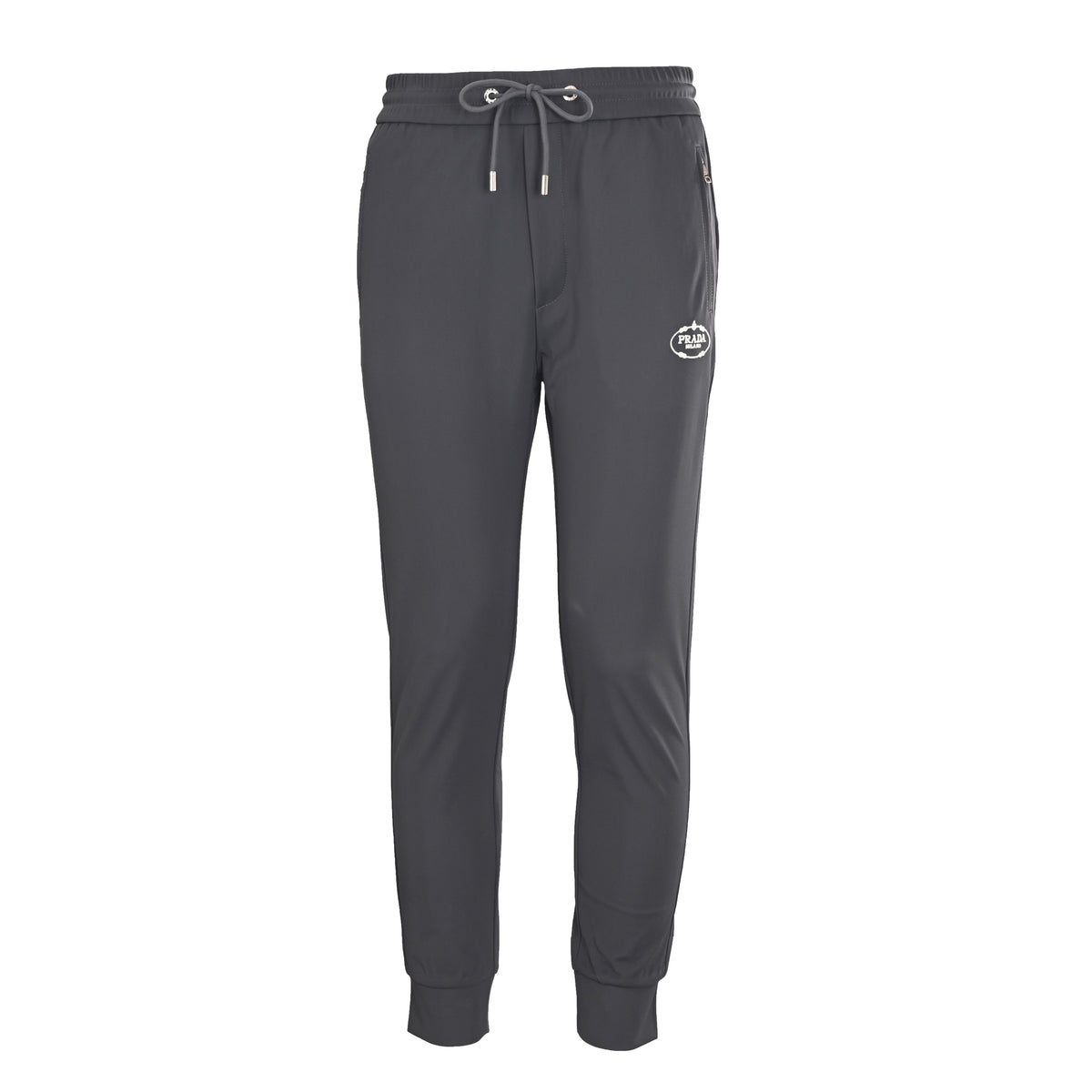 PRADA Charcoal Nylon Drawstring Joggers with Embroidered Logo