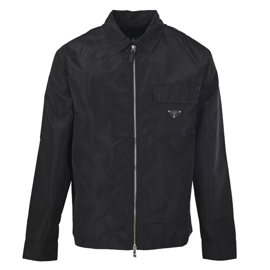 Prada Oversized Nylon Zip-Up Jacket with Triangle Logo Chest Pocket