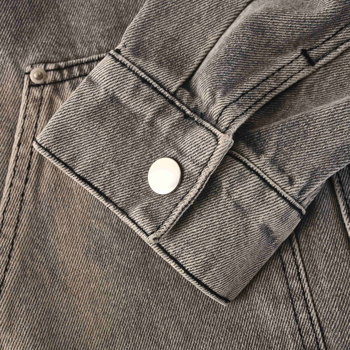 Prada Washed Gray Heavyweight Denim Jacket with Multiple Pockets