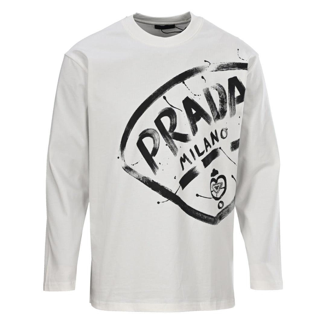Prada Unisex Oversized Long Sleeve T-Shirt with Paint-Splatter Logo
