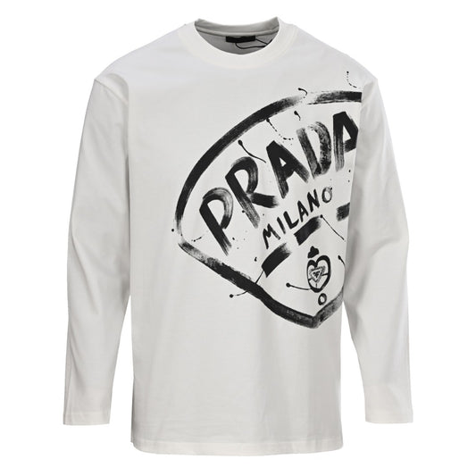 Prada Unisex Oversized Long Sleeve T-Shirt with Paint-Splatter Logo