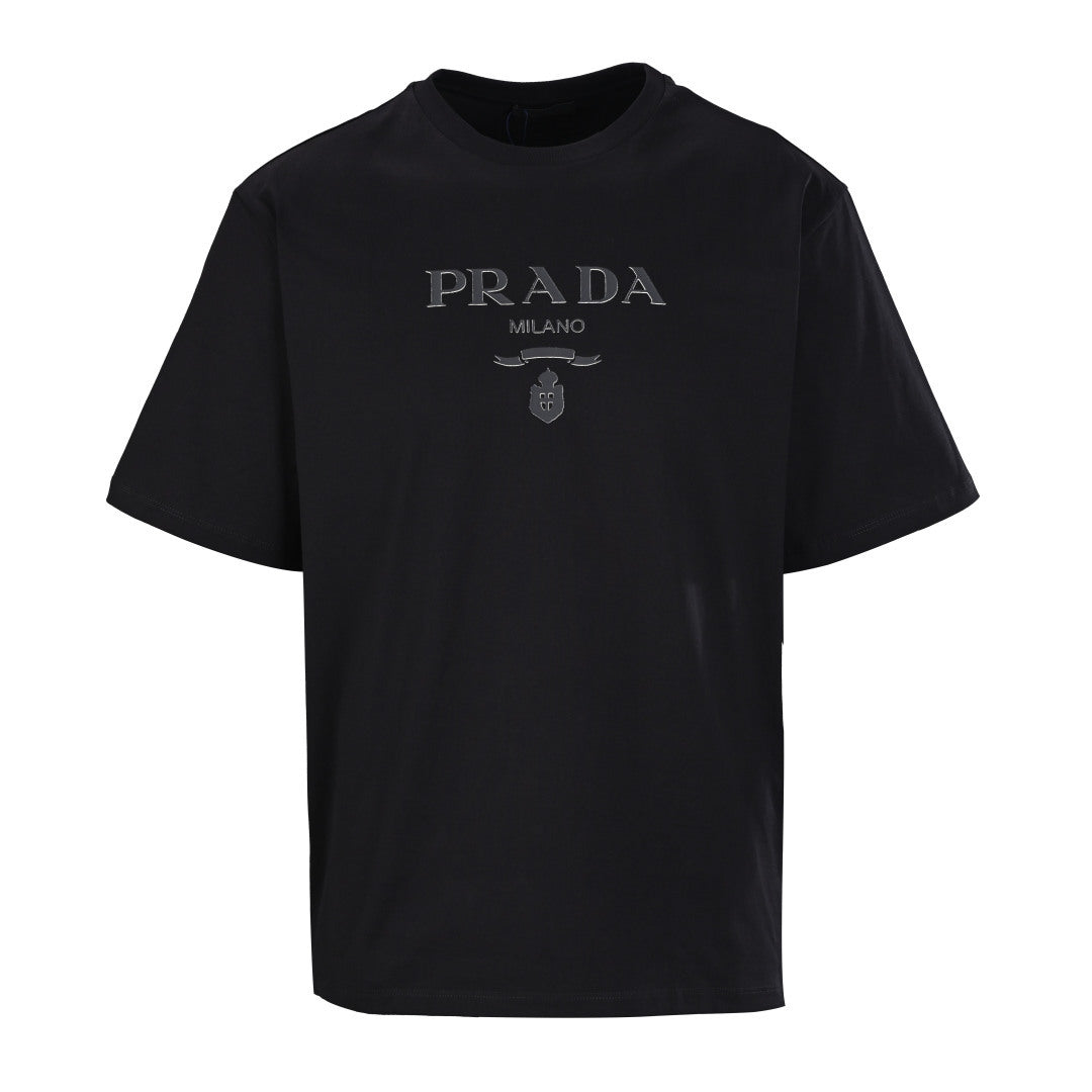 Prada Solid-Color Rubberized Lettering Print Short-Sleeve T-Shirt
