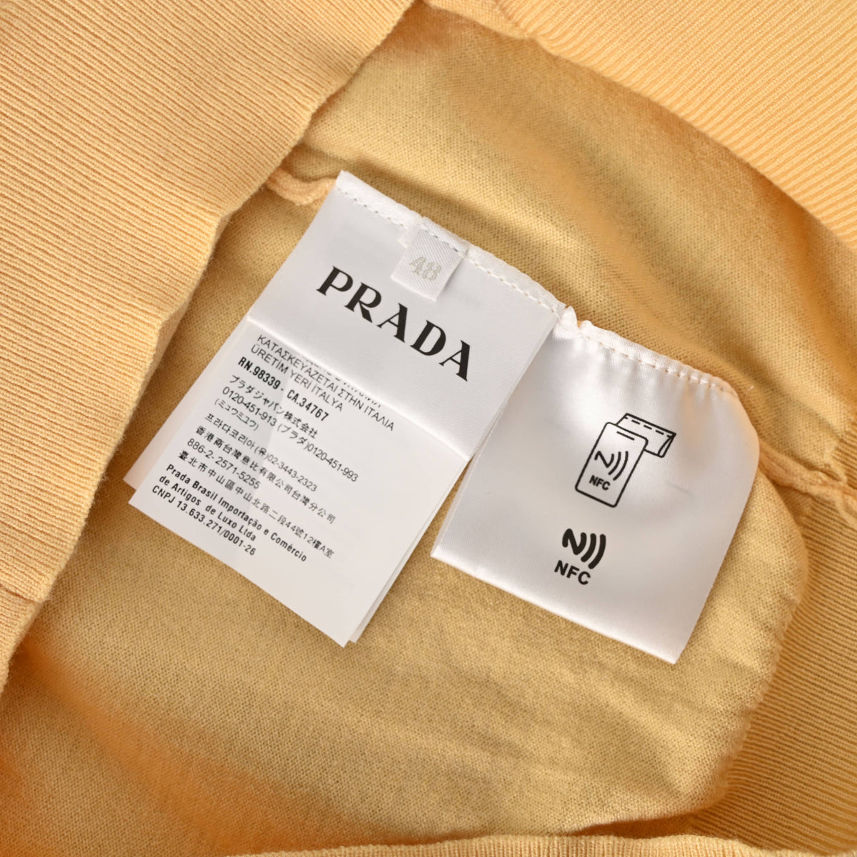 PRADA Beige Intarsia Logo Short-Sleeve Knit T-Shirt