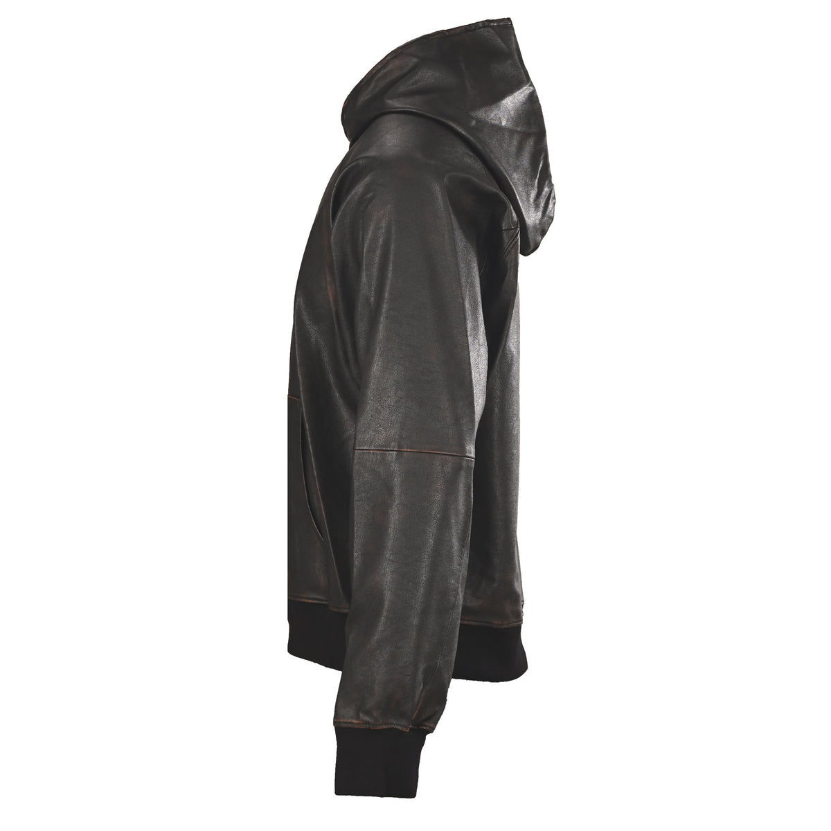 Prada Distressed Leather Hooded Jacket with Raglan Sleeves