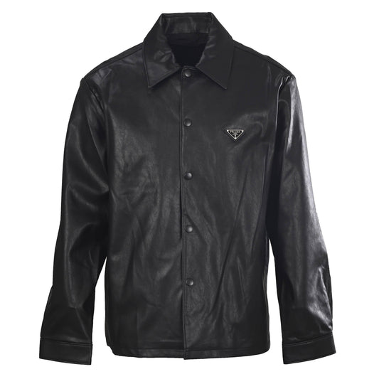 Prada Pebbled Lambskin Single-Breasted Jacket with Triangle Logo