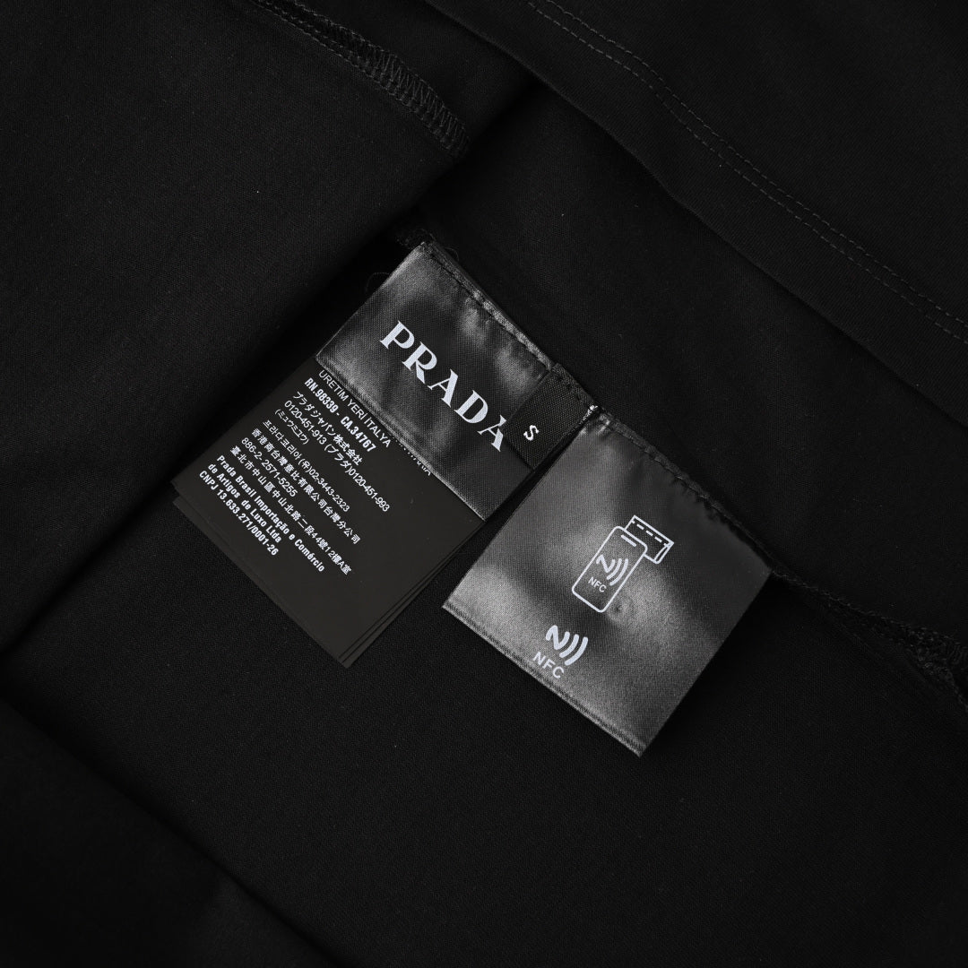 Prada Solid-Color Rubberized Lettering Print Short-Sleeve T-Shirt