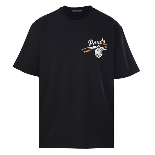 Prada Badge & Lettering Embroidered Short-Sleeve T-Shirt