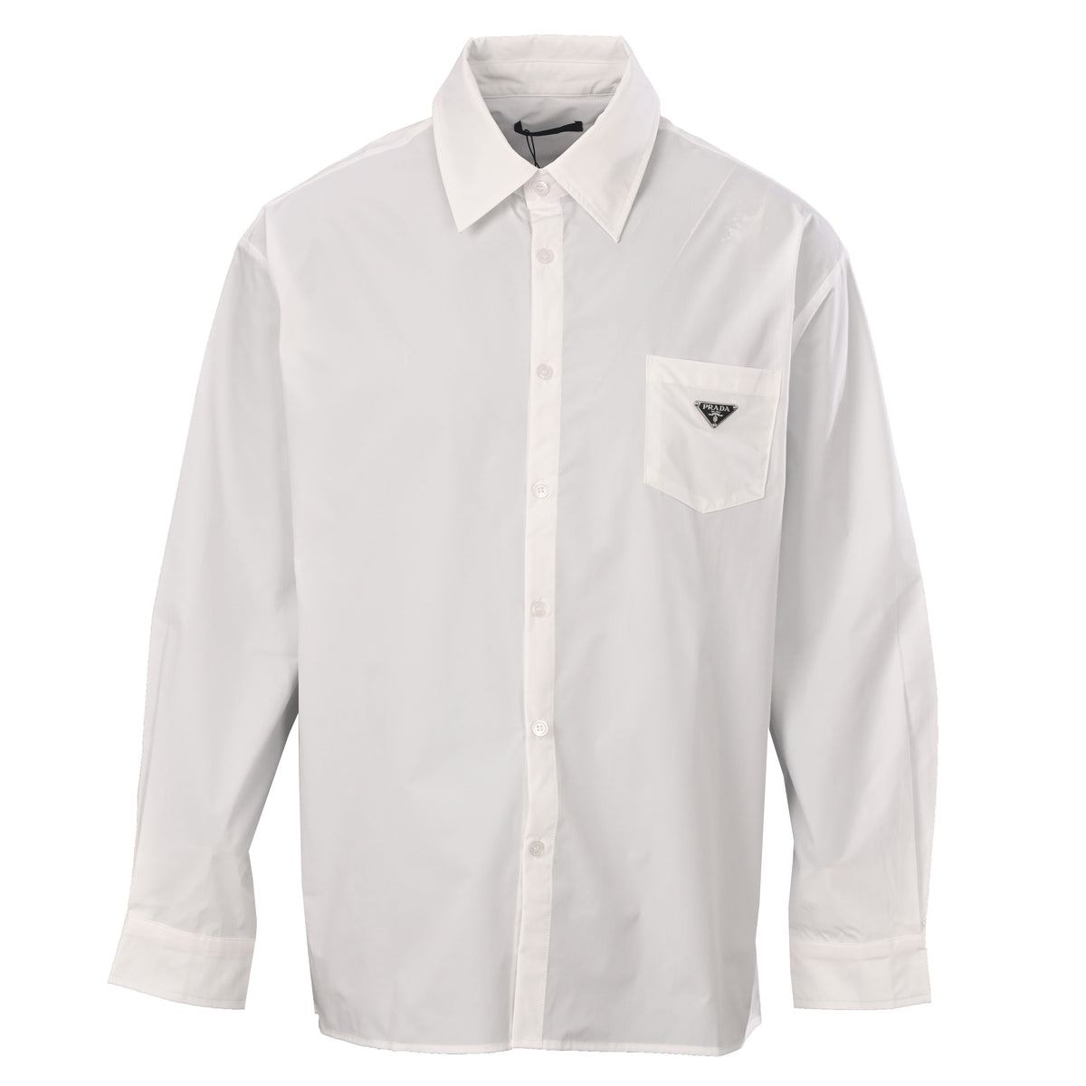 Prada Unisex Rayon Poplin Long Sleeve Shirt with Triangle Logo