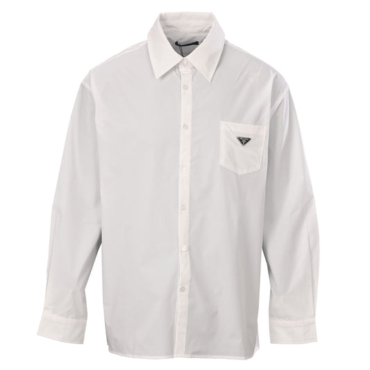 Prada Unisex Rayon Poplin Long Sleeve Shirt with Triangle Logo