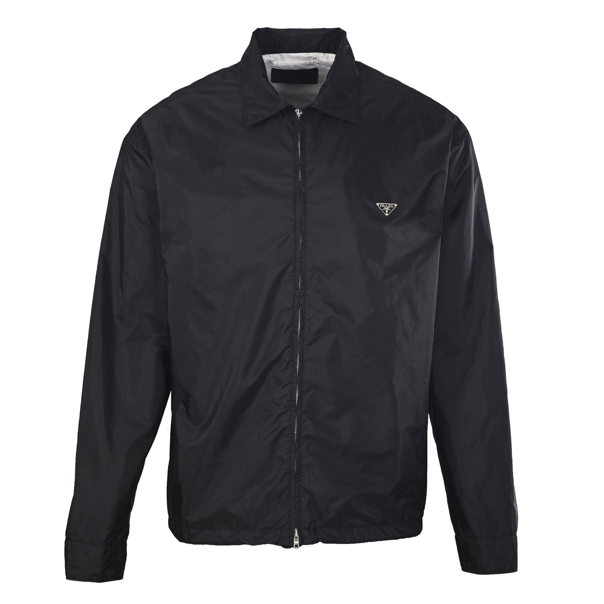Prada Lightweight Nylon Zip-Up Jacket with Triangle Logo & Turn-Down Collar