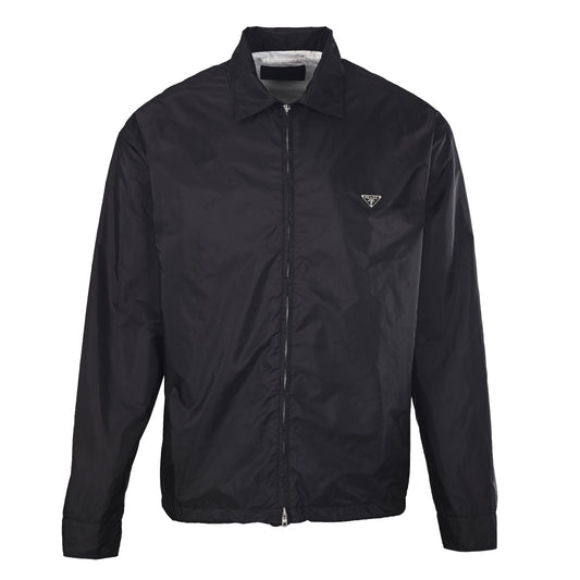 Prada Lightweight Nylon Zip-Up Jacket with Triangle Logo & Turn-Down Collar
