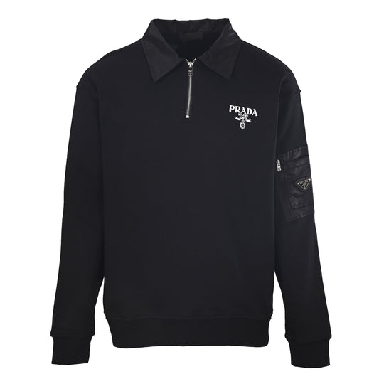 Prada Cotton Terry Half-Zip Sweatshirt with Nylon Collar