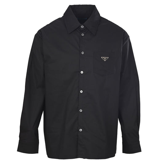 Prada Triangle Logo Pocket Shirt in Rayon Poplin | Unisex Long Sleeve
