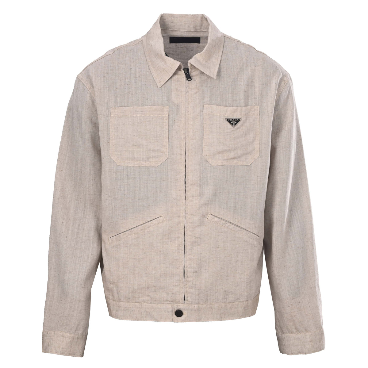 Prada Cotton-Linen Chambray Jacket with Triangle Logo