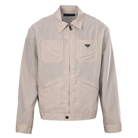 Prada Cotton-Linen Chambray Jacket with Triangle Logo