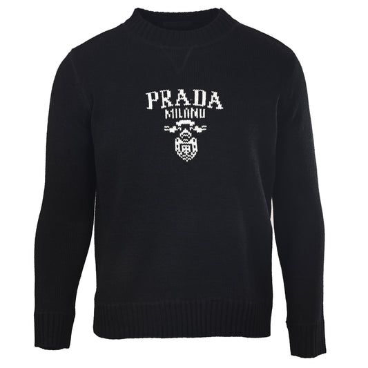 Prada Milano Jacquard Logo Wool-Blend Sweater with Crewneck | Unisex