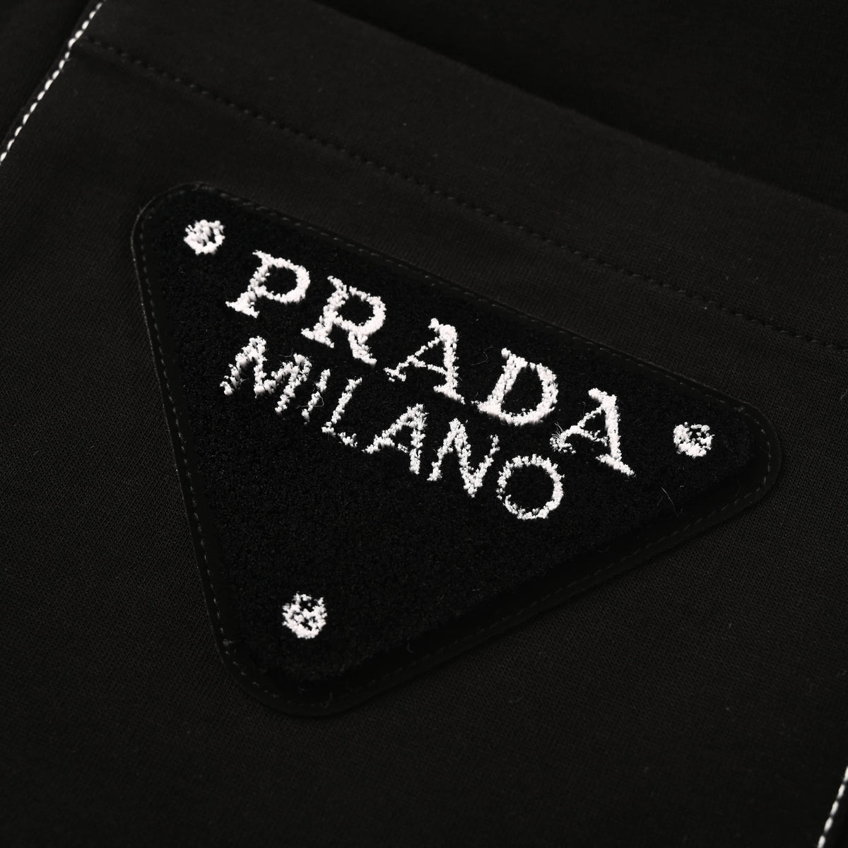 PRADA Black Contrast-Stitch Tapered Joggers with Triangle Logo