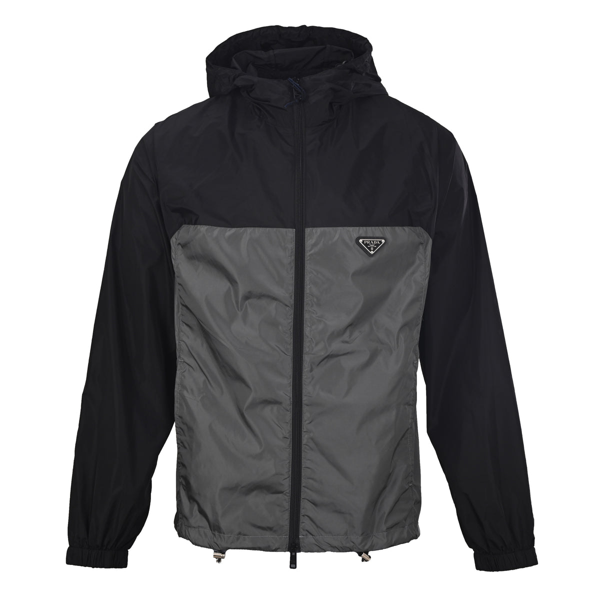 PRADA Black & Grey Colorblock Nylon Hooded Jacket – Sport-Inspired Streetwear