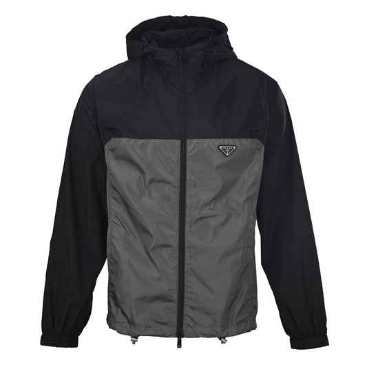 PRADA Black & Grey Colorblock Nylon Hooded Jacket – Sport-Inspired Streetwear