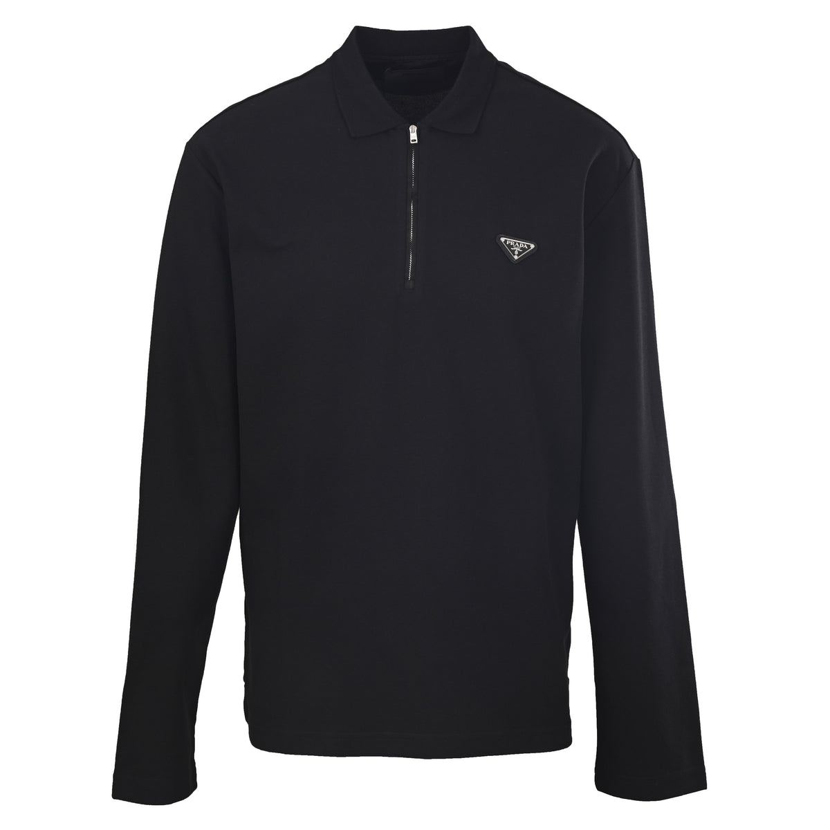 Prada Triangle Logo Half-Zip Long Sleeve Cotton Pique T-Shirt