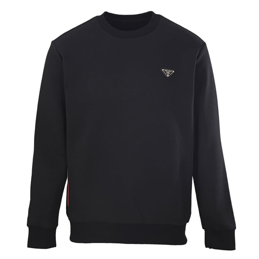 Prada Cotton Crewneck Sweatshirt with Triangle Patch & Red Trim