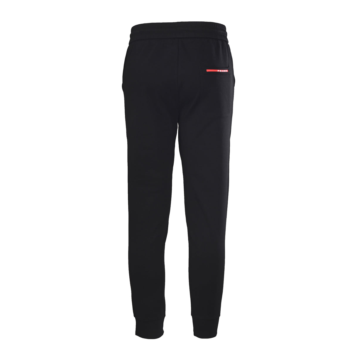 PRADA Black Logo-Panel Tapered Joggers with Red Pocket Detail