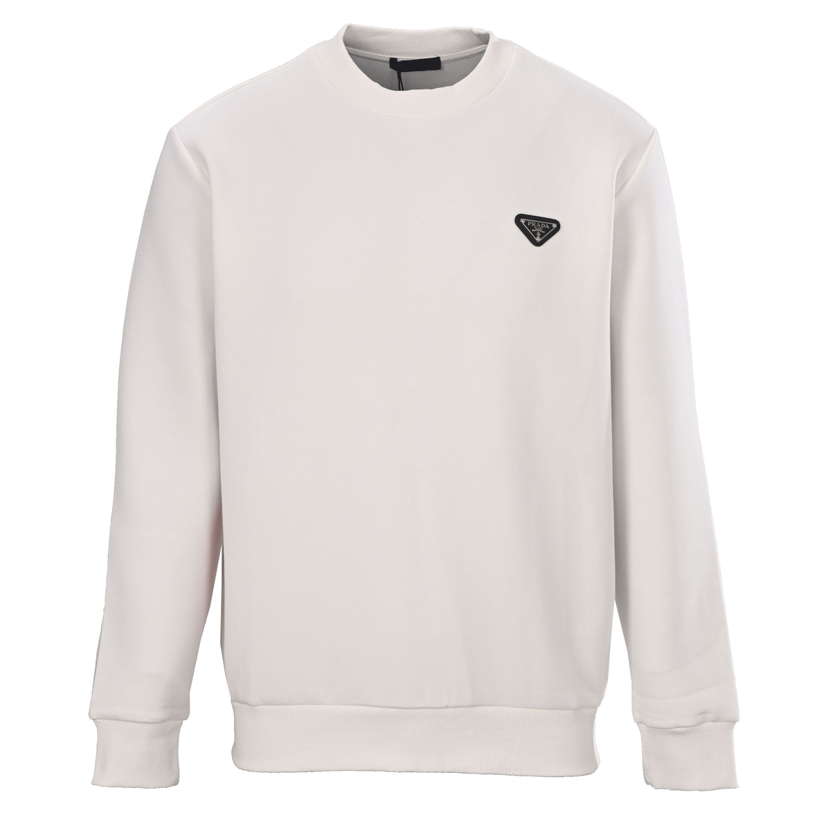 Prada Cotton Crewneck Sweatshirt with Triangle Logo & Red Tape Detail