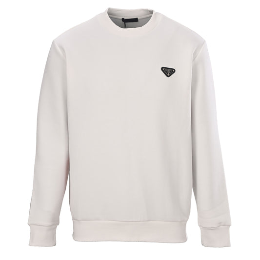 Prada Cotton Crewneck Sweatshirt with Triangle Logo & Red Tape Detail