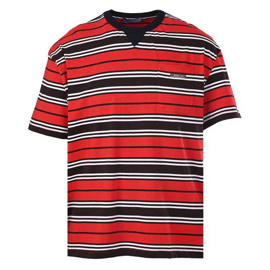Prada Red Horizontal Stripe Patch-Pocket Short-Sleeve T-Shirt