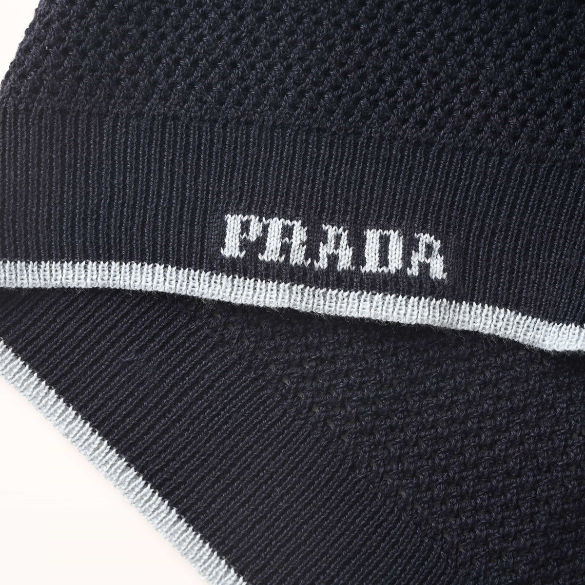 PRADA Navy Open-Knit Short-Sleeve Polo Shirt with Contrast Trim