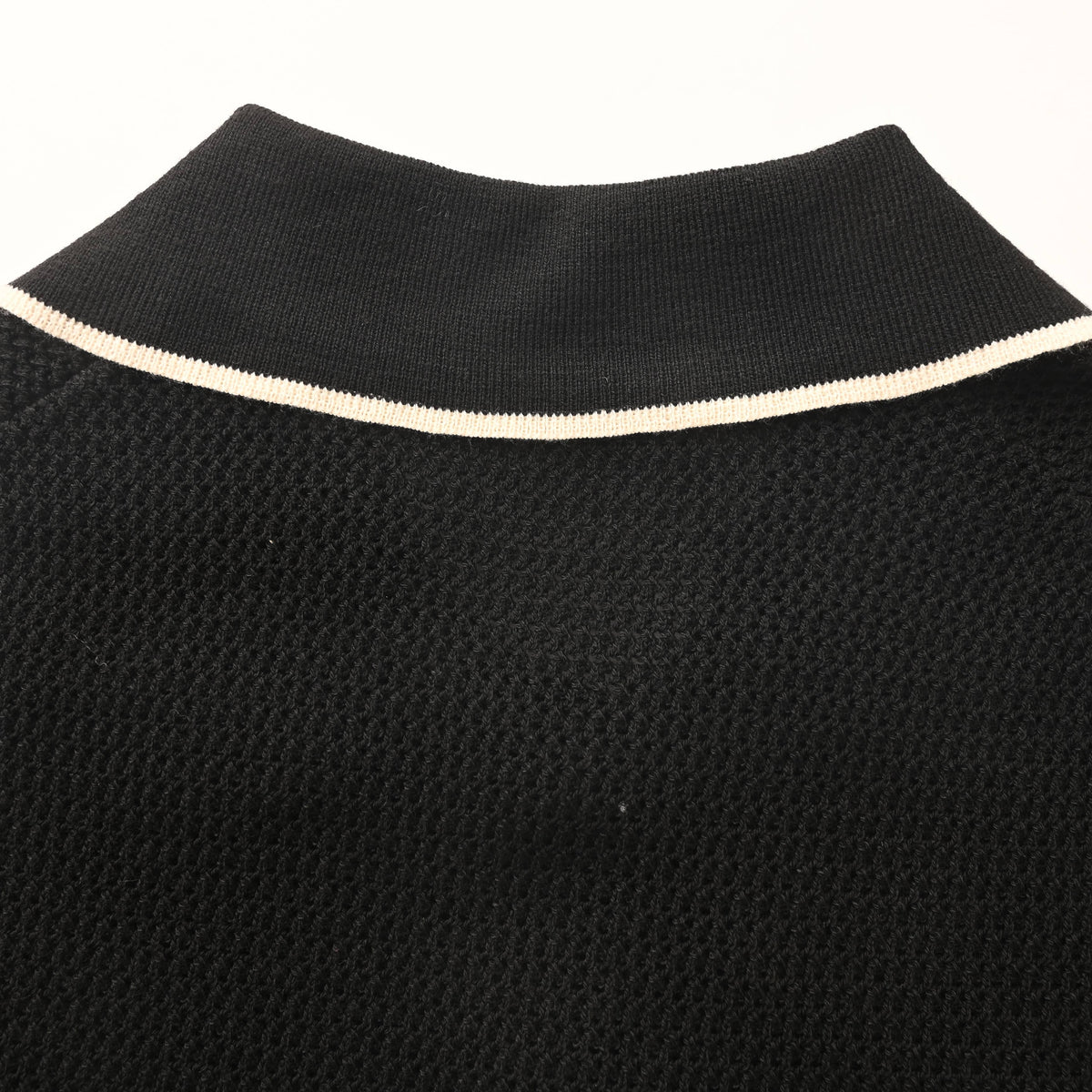PRADA Black Mesh Knit Short-Sleeve Polo with Contrast Trim