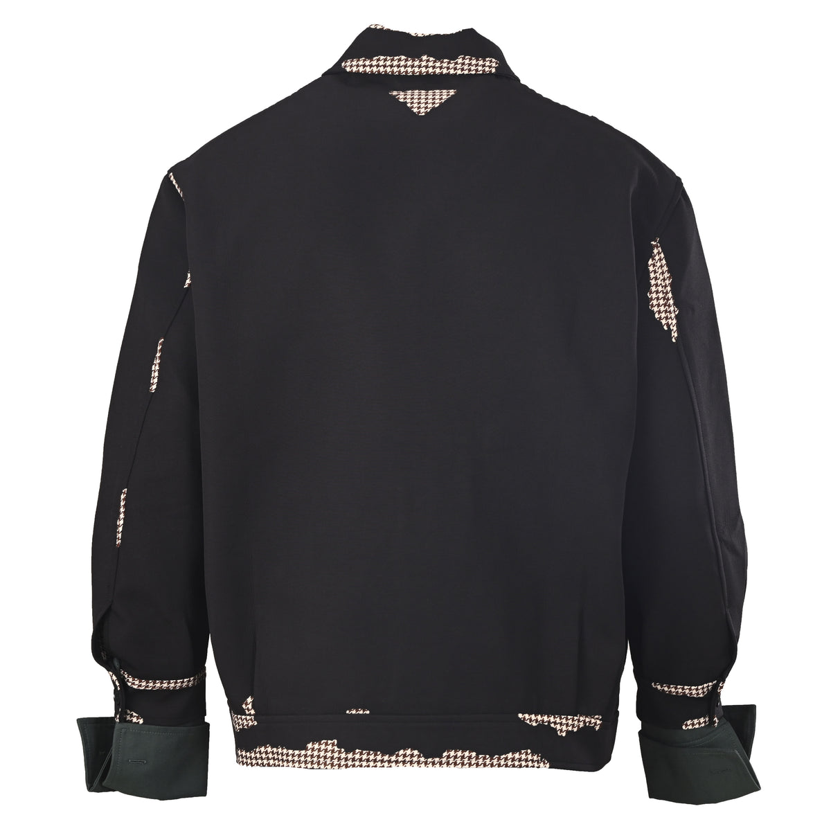Prada Black Houndstooth Cropped Zip-Up Jacket with Contrast Cuffs
